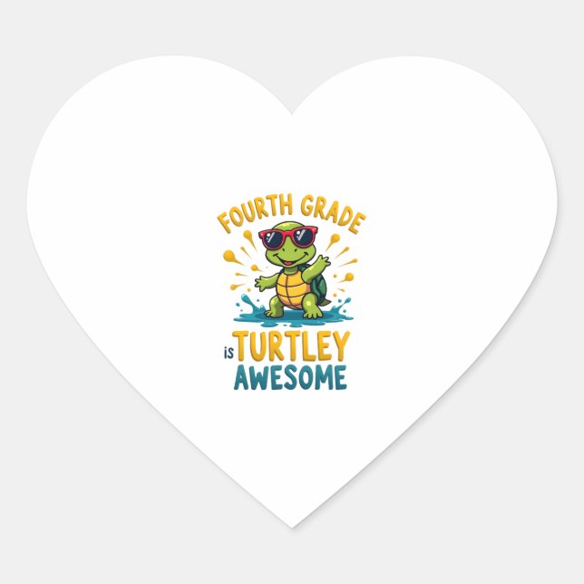 Sticker Cœur Fourth Grade Turtle-y Awesome First Day of Fourth  (Devant)