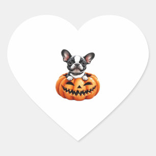 Sticker Cœur French Bulldog Happy Halloween Classique citrouill