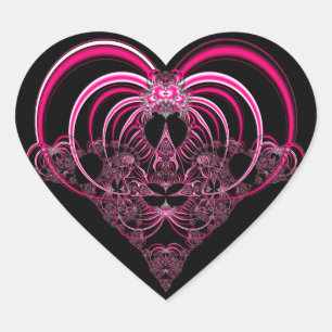 Sticker Cœur Fuchsia et coeur fractal noir
