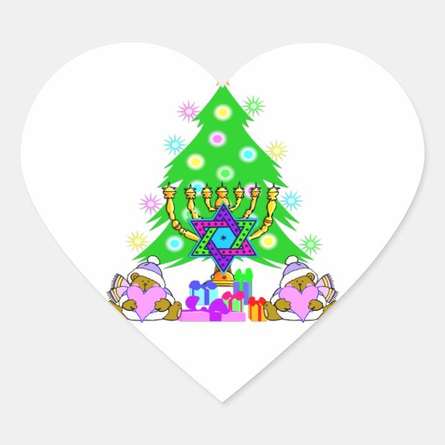 Sticker Cœur Fun Noël interconfessionnel Hanoukka (Devant)