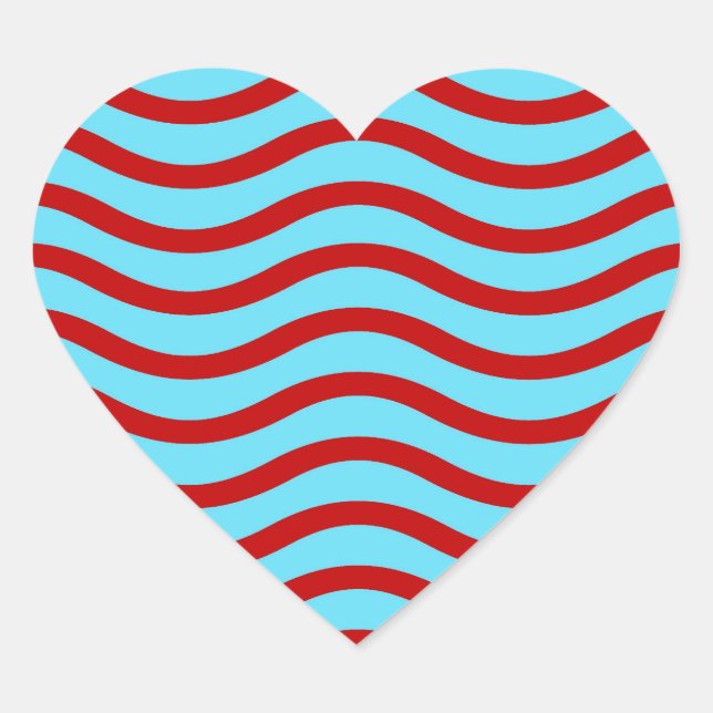 Sticker Cœur Fun Red Turquoise Turquoise Wavy Lines Grilles Mot (Devant)