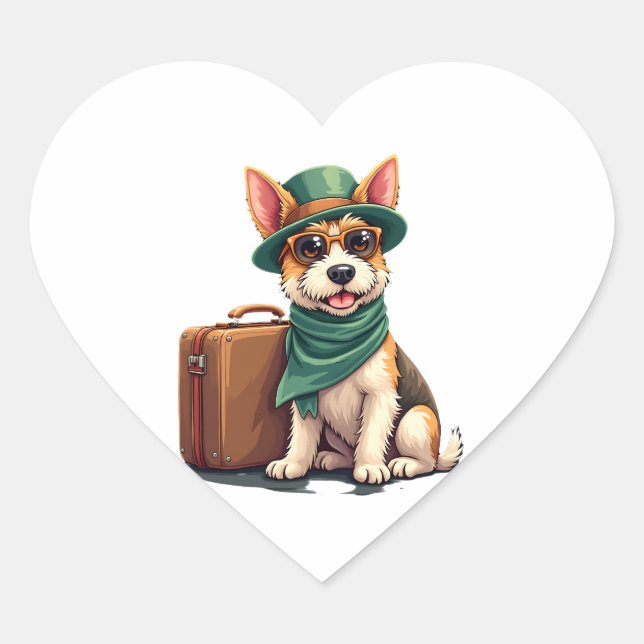 Sticker Cœur Fun Travellers Chien avec sac Graphic pour valise  (Devant)