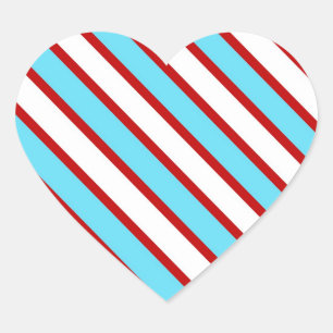Sticker Cœur Fun Turquoise Blue Red and White Diagonal Stripes