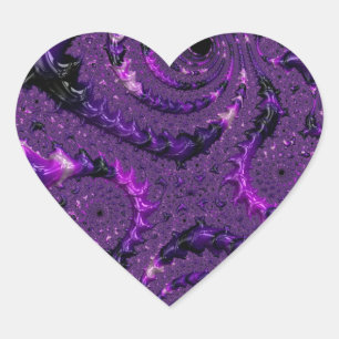Sticker Cœur Funky Bold Boho Purple Digital Abstrait Fractal
