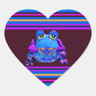 Sticker Cœur Funky Colorée Grenouille Bleu pourpre Dons Drôle