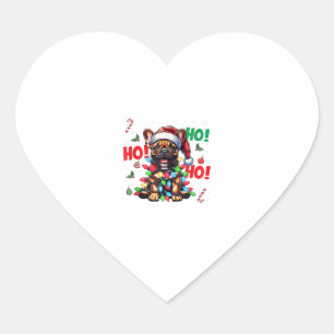 Sticker Cœur Funky French Bulldog Christmas Santa Hat Lights HO