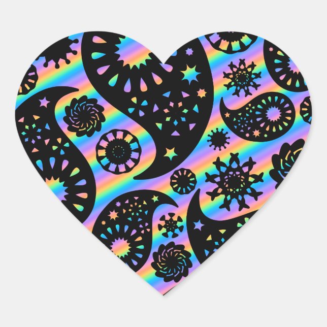 Sticker Cœur Funky Paisley Design. (Devant)