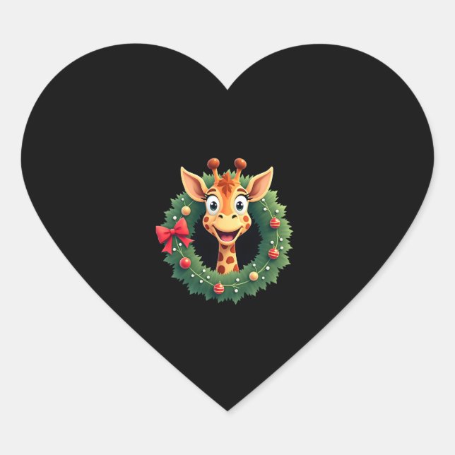 Sticker Cœur Funny Animal Giraffe Meme Face Festive Xmas T-Shir (Devant)