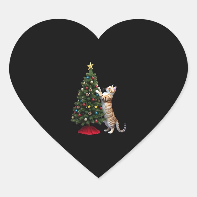 Sticker Cœur Funny Cat Christmas Tree Xmas Gifts Men Women Kids (Devant)