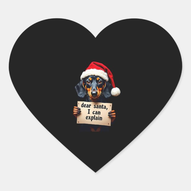 Sticker Cœur Funny Dachshund Christmas Dear Santa I Can Explain (Devant)
