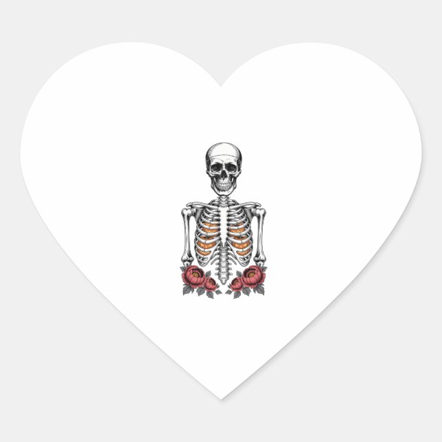 Sticker Cœur Funny Skeleton Citrouille Fall (Devant)