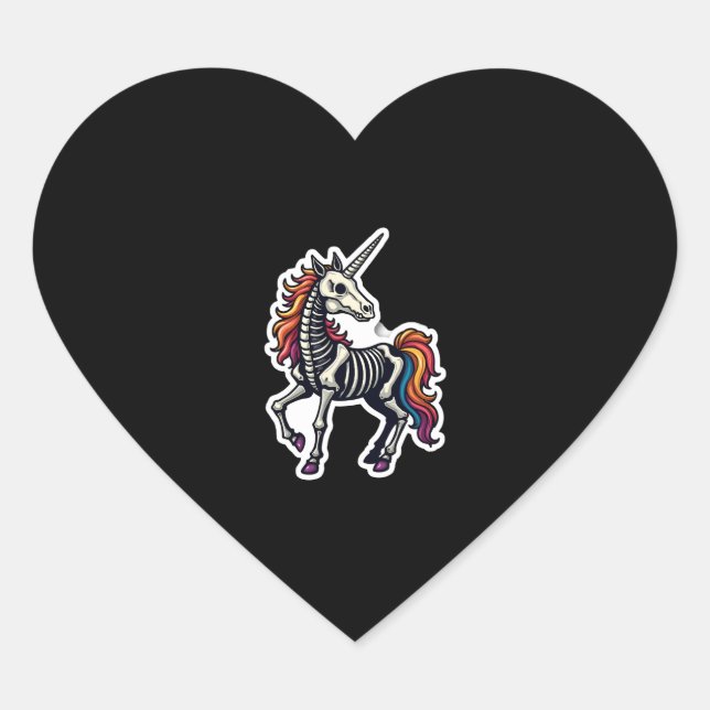 Sticker Cœur Funny Skeleton Unicorn Lovers Spooky Halloween Cos (Devant)