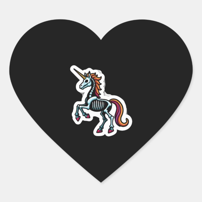 Sticker Cœur Funny Skeleton Unicorn Lovers Spooky Halloween Cos (Devant)
