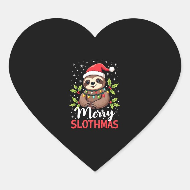 Sticker Cœur Funny Sloth Xmas Lights Merry Slothmas Sloth Chris (Devant)