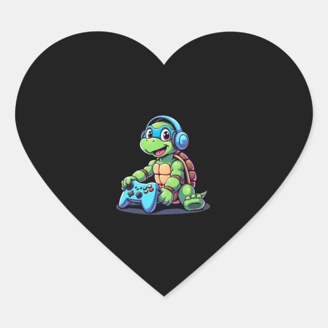 Sticker Cœur Funny Turtle Gamer Gaming Turtles Video Game (2) (Devant)