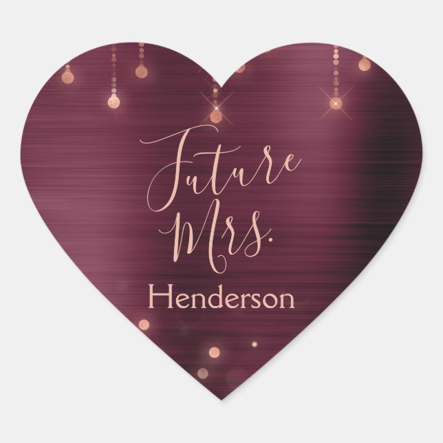 Sticker Cœur Futur Mme Pink Rose Gold Fête des mariées Bourgogn (Devant)