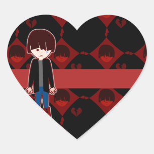 Sticker Cœur Garçon Emo Triste et Solitaire