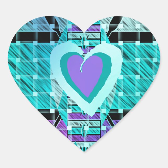 Sticker Cœur Gardez-le simple : Cyan Heart & Clarity Art Motif (Devant)