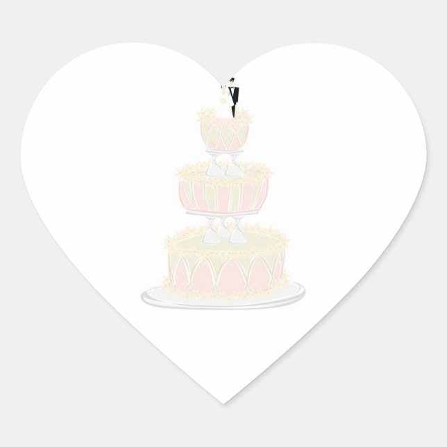 Sticker Cœur Gâteau Mariage Pastel contemporain avec Verre à Vi (Devant)