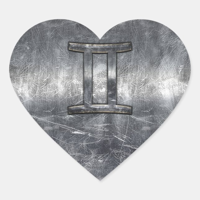 Sticker Cœur Gemini Sign en Distressed Siver Steel (Devant)