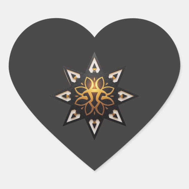 Sticker Cœur 🌟 Géométrie Sacrée Mandala - Étoile dorée intempo (Devant)