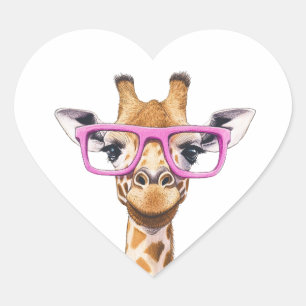 Sticker Cœur Girafe aux lunettes roses