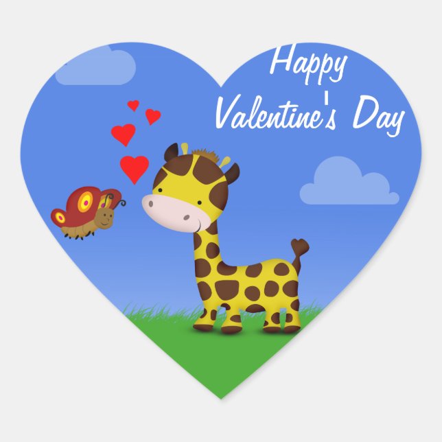 Sticker Cœur Giraffe et papillon Saint-Valentin (Devant)