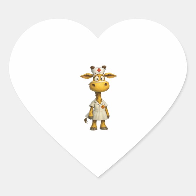 Sticker Cœur Giraffe Nurse Cartoon � Héros de soins de santé Wh (Devant)