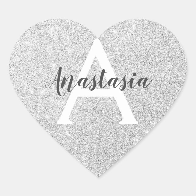 Sticker Cœur Girl Glam Parties scintillant argent étincelles No (Devant)