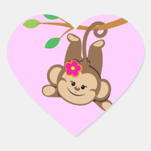 Sticker Cœur Girl Swinging Monkey