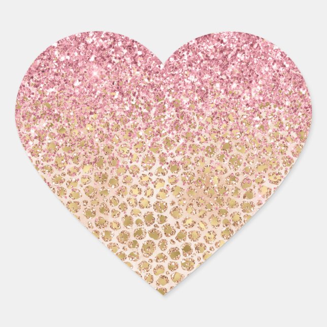 Sticker Cœur Girly Peach Gold Empreinte de léopard Parties scin (Devant)