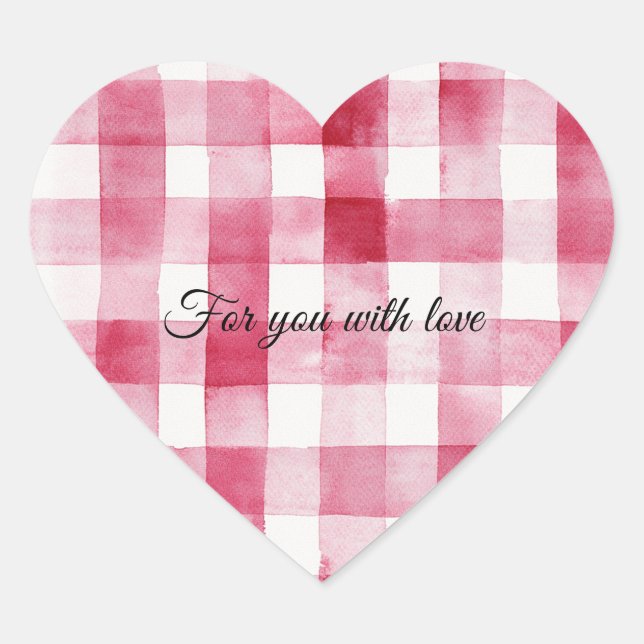 Sticker Cœur Girly Pink White Plaid Stripes (Devant)