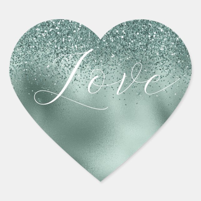 Sticker Cœur Glam Aqua Pine Green Love (Devant)