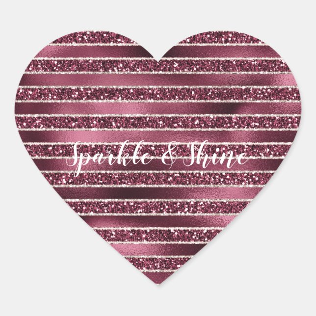 Sticker Cœur Glam Burgundy Rouge Rose Blush Parties scintillant (Devant)