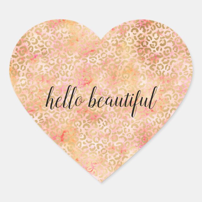 Sticker Cœur Glam Girl Peach Peach Pink Blush Empreinte de léop (Devant)