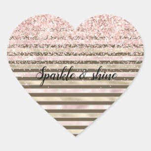 Sticker Cœur Glam Gold Blush rose Brown rayures Parties scintil
