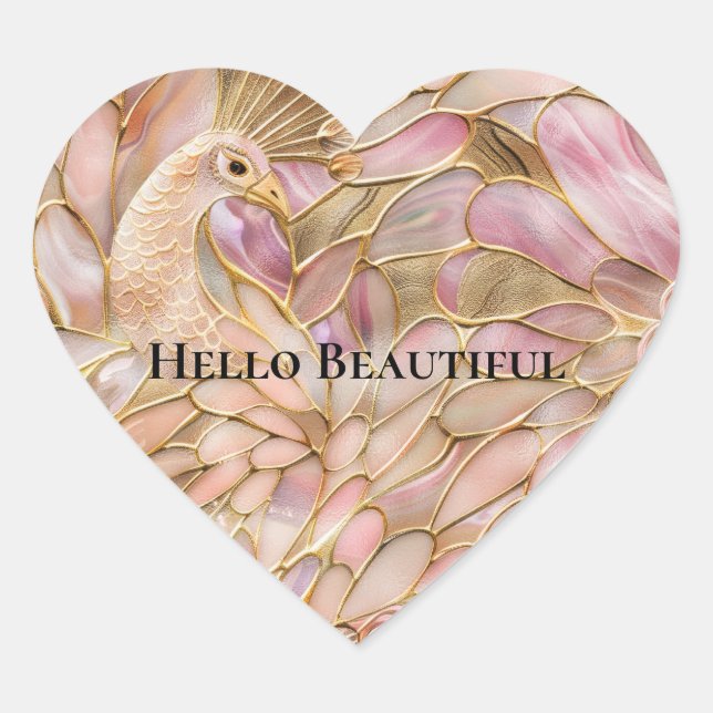 Sticker Cœur Glam Gold Chic Pink Peacock (Devant)