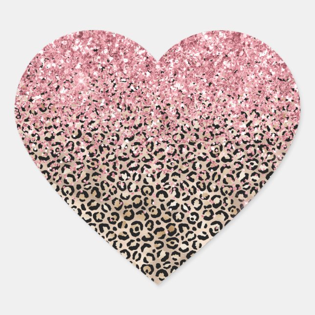 Sticker Cœur Glam Gold Empreinte de léopard Glitzy Pink Parties (Devant)