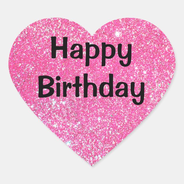 Sticker Cœur Glam Joyeux Anniversaire noir rose chaud Parties s (Devant)