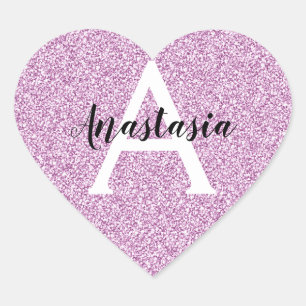 Sticker Cœur Glamour Féminin Violet Paillettes Étincelles Monog