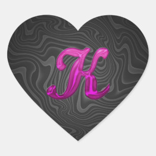Sticker Cœur Glitterie rose initiale - K