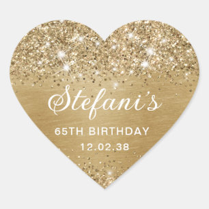 Sticker Cœur Glittery Gold Foil 65e Anniversaire Classique