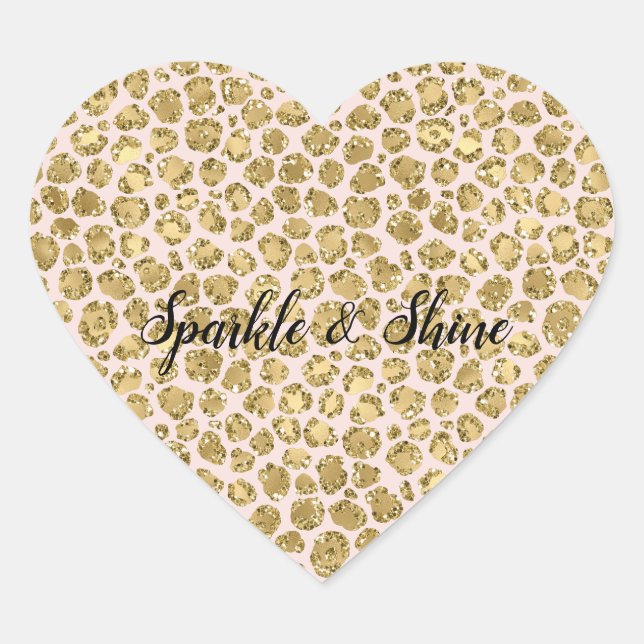 Sticker Cœur Glitzy Glam Gold Blush Parties scintillant Leopard (Devant)