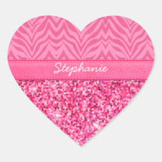 Sticker Cœur Glitzy rose Zebra