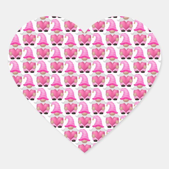 Sticker Cœur Gnomes roses coeurs bois scandinave mignon (Devant)