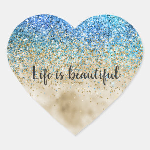 Sticker Cœur Gold Aqua Purple Parties scintillant Sparkle