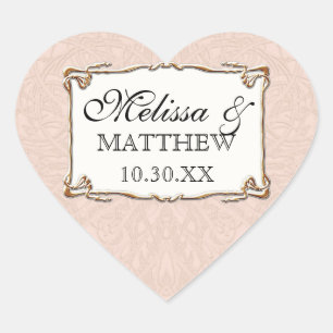 Sticker Cœur Gold Art déco Nouveau dentelle rose Mariage