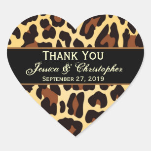 Sticker Cœur Gold Black Leopard Mariage marié Merci de la marié