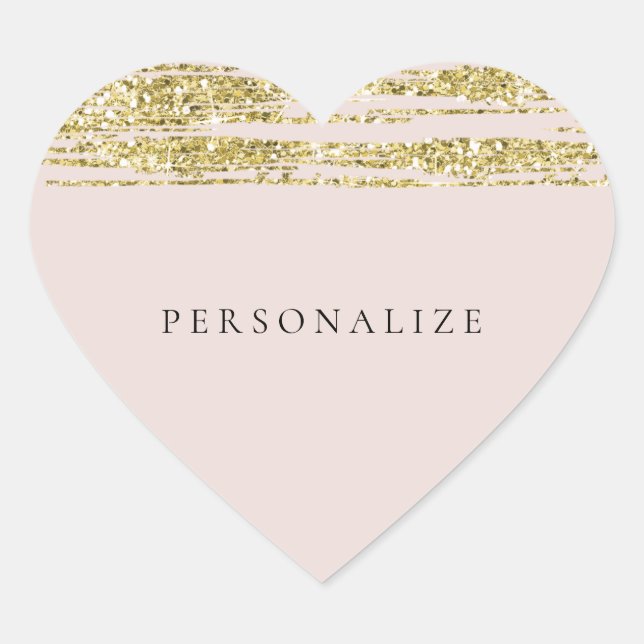 Sticker Cœur Gold Faux Parties scintillant Blush Pink Stripes (Devant)