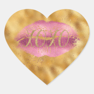 Sticker Cœur Gold Glitzy rose lèvres Kiss XOXO